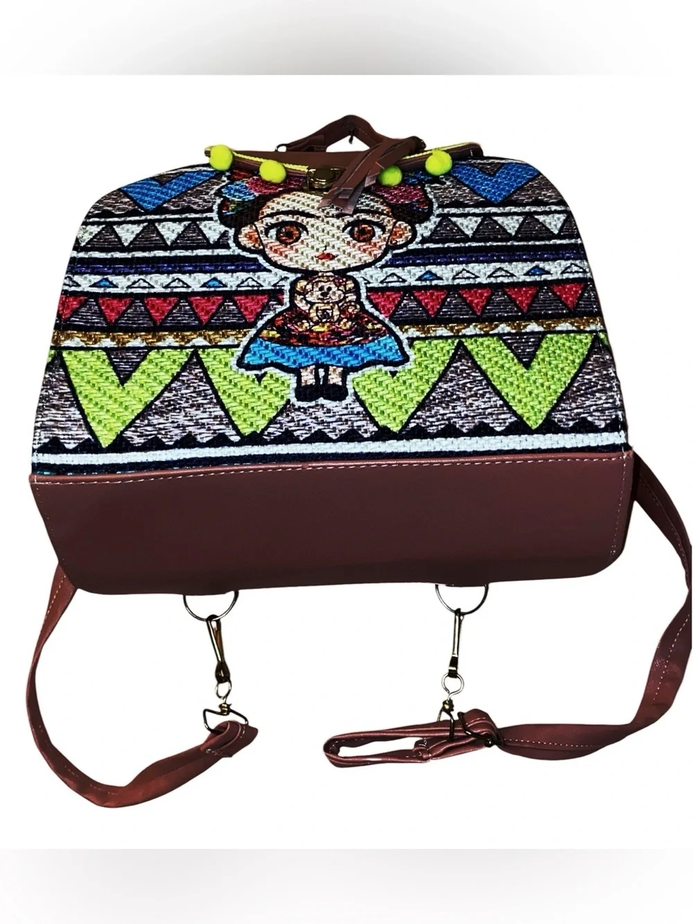 FRIDA KAHLO Colorful Inspired Mexican Embroidered Handbag Artisanal Backpack